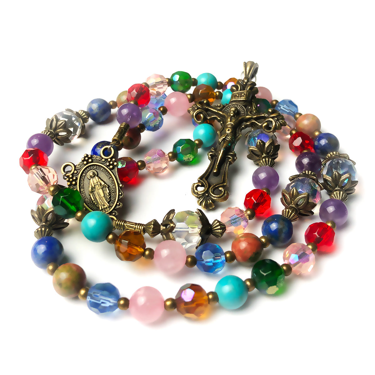 Beautiful Basilica Window Crystal and Stone Rosary – Catholic