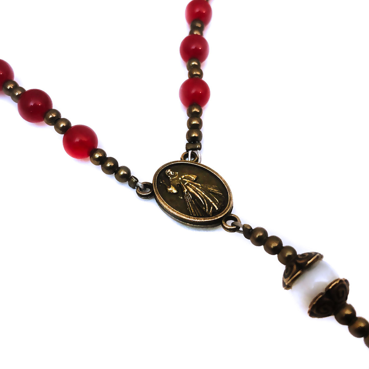 Divine Mercy Red Jade Stone Rosary and Bracelet Set