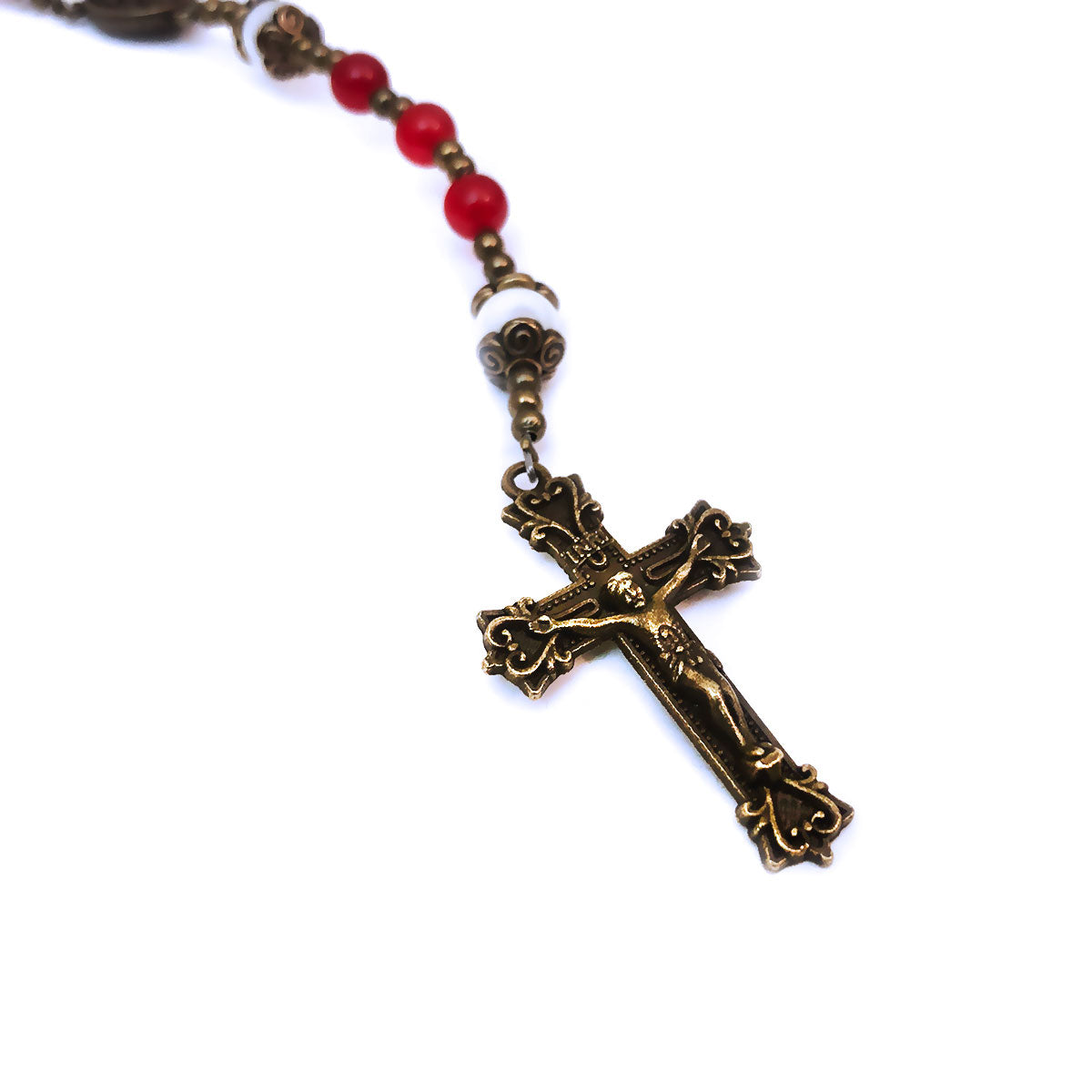 Divine Mercy Red Jade Stone Rosary and Bracelet Set