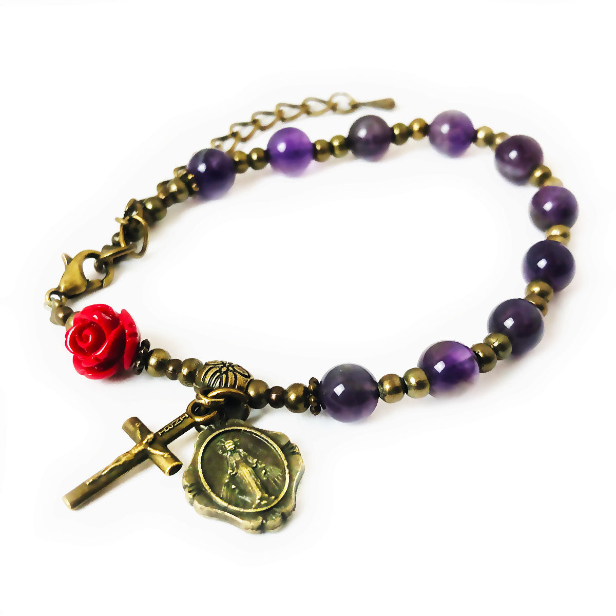 Immaculate Heart of Mary Purple Amethyst Stone Rosary and Bracelet Set