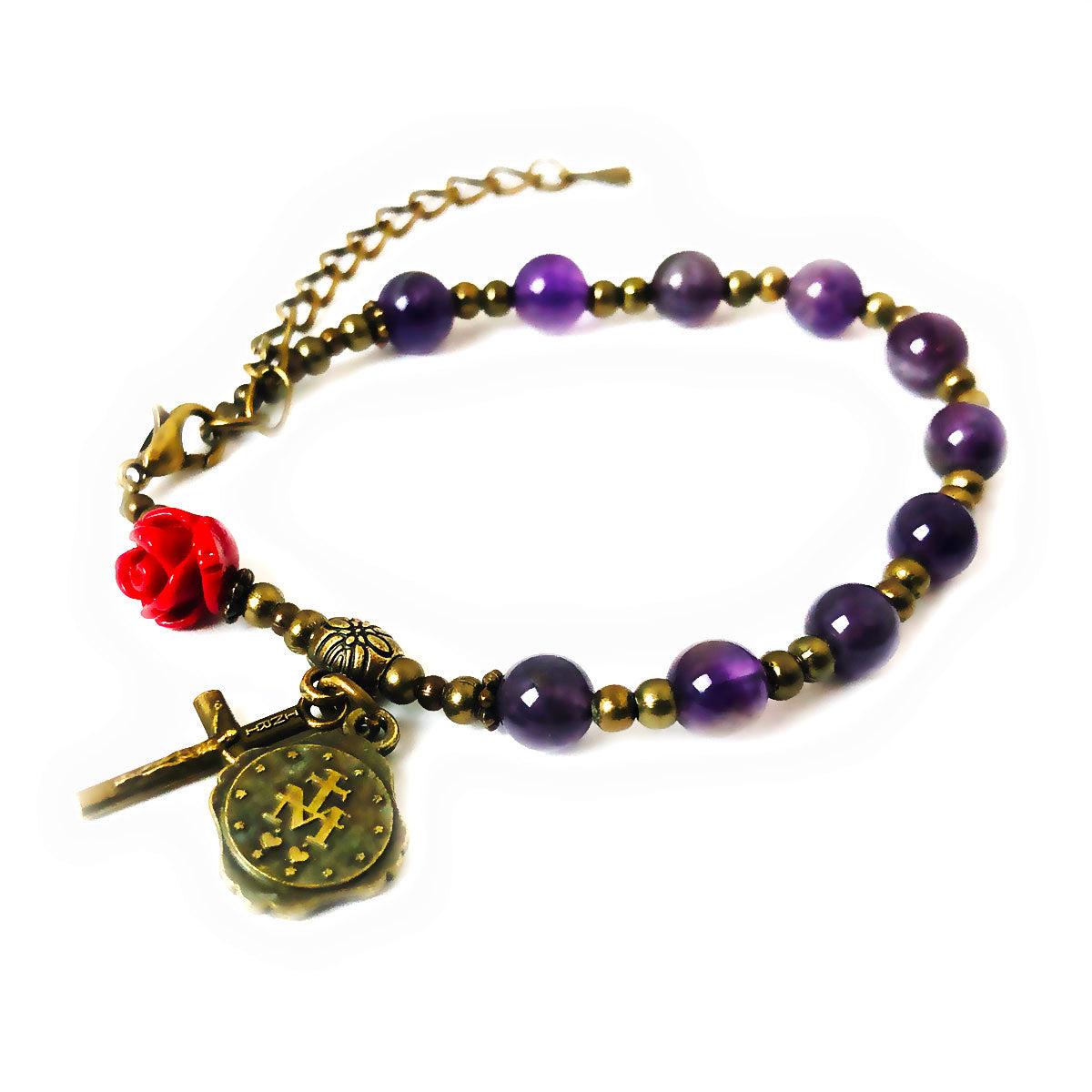 Immaculate Heart of Mary Purple Amethyst Stone Rosary and Bracelet Set
