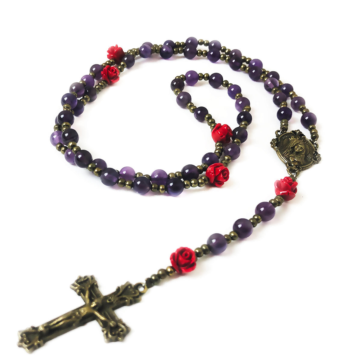 Immaculate Heart of Mary Purple Amethyst Stone Rosary and Bracelet Set