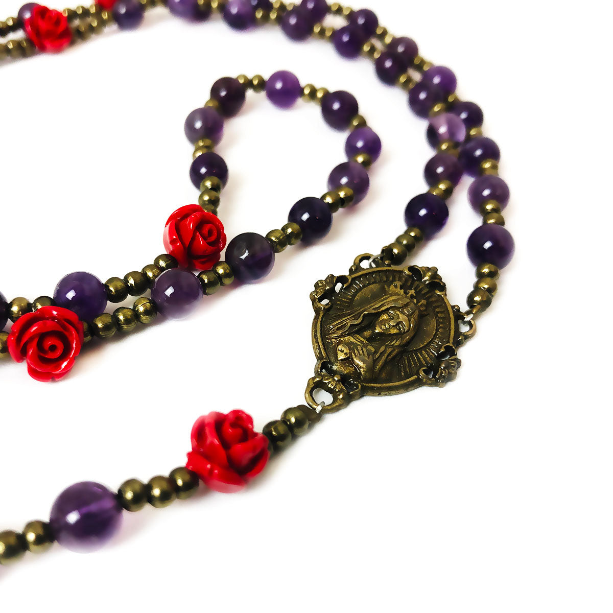 Immaculate Heart of Mary Purple Amethyst Stone Rosary and Bracelet Set