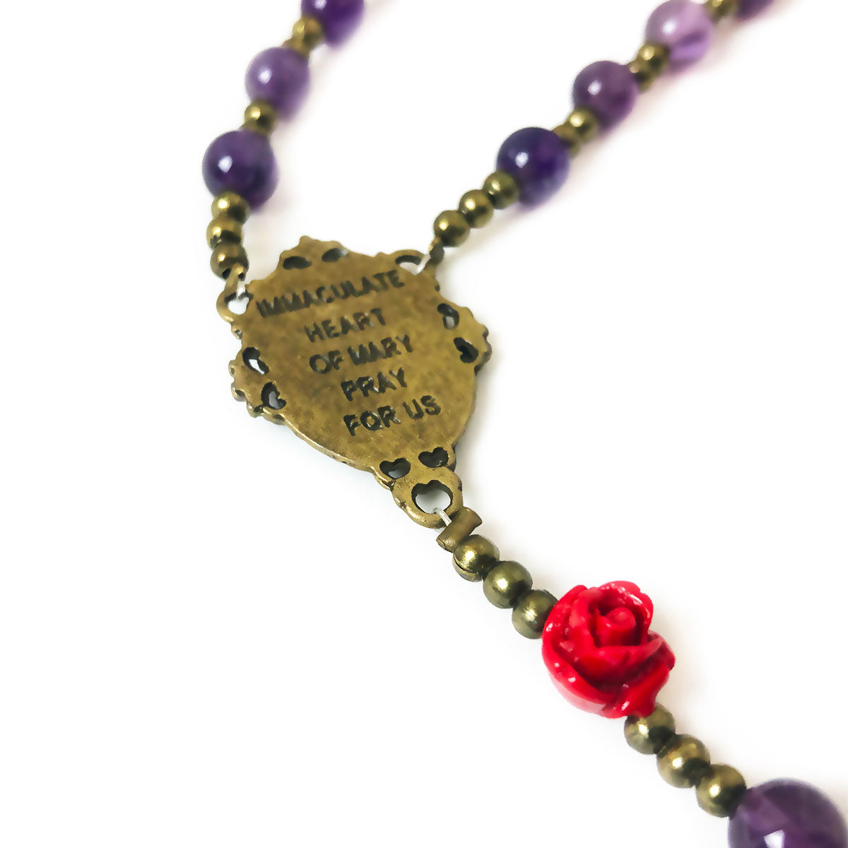 Immaculate Heart of Mary Purple Amethyst Stone Rosary and Bracelet Set