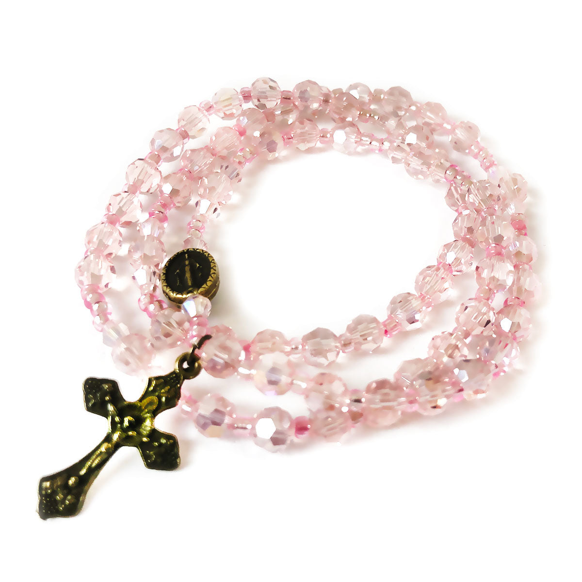 St. Therese the Little Flower Pink Crystal Red Rose Rosary and Bracelet Set
