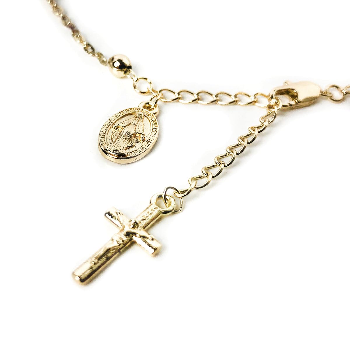 14K Gold Plated Rosary Bracelet with Our Lady of Graces Medal and Crucifix