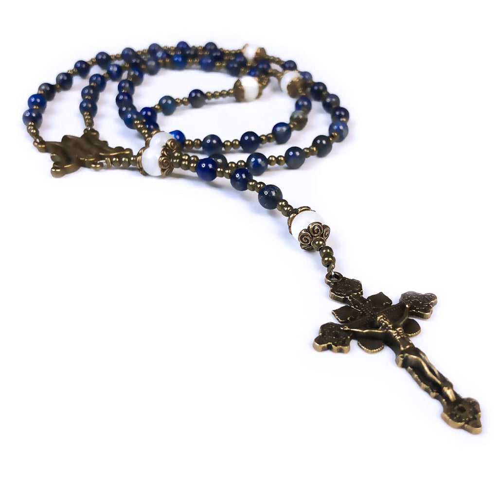 Our Lady of Graces Blue Lapis and Mother of Pearl Stone Rosary