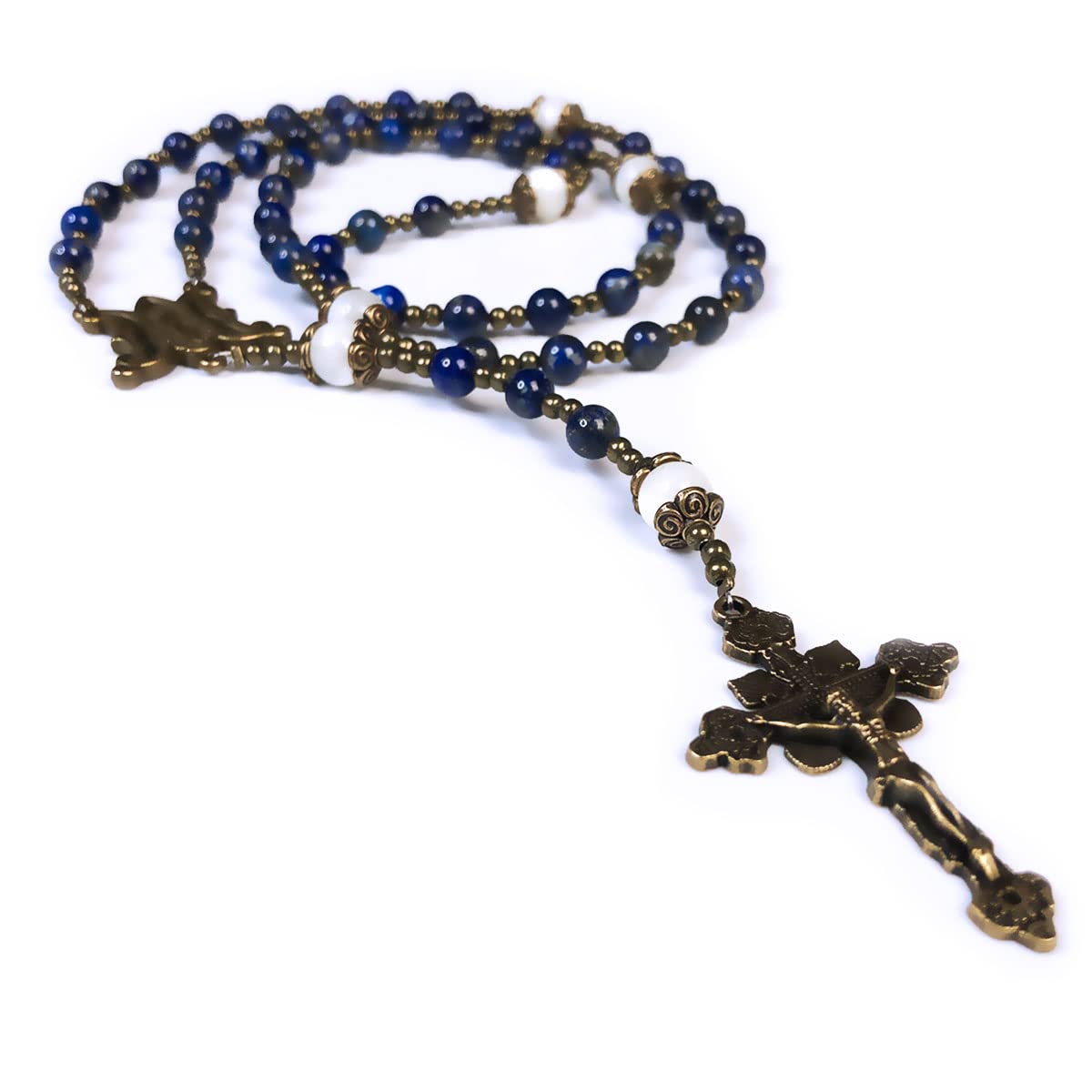 Our Lady of Graces Blue Lapis and Mother of Pearl Stone Rosary
