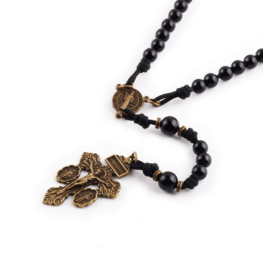 St. Benedict Black Onyx Stone Paracord Rosary