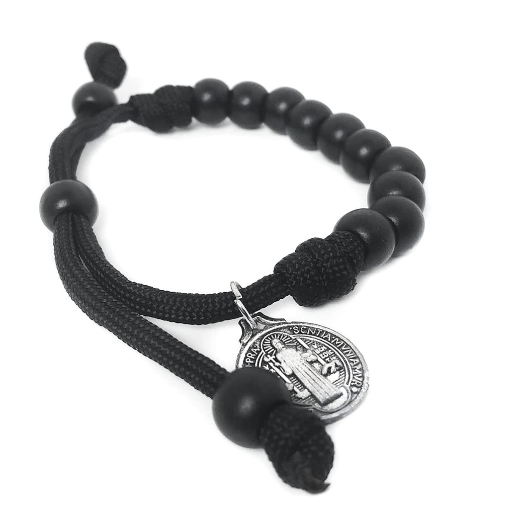St. Benedict Black Paracord Rosary Bracelet