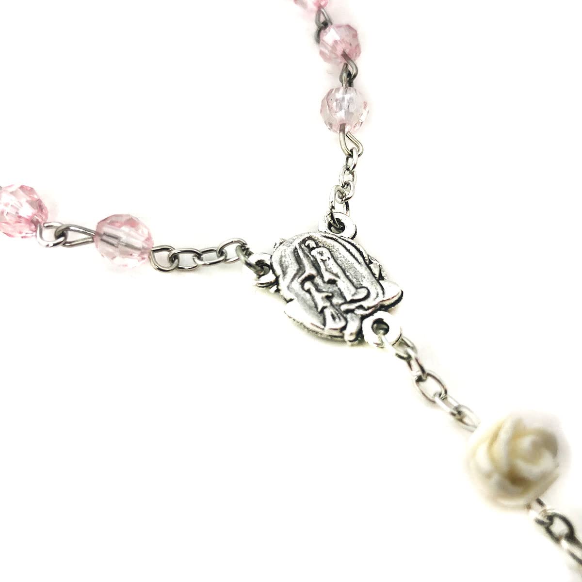 Lourdes Blush Pink Crystal Cut Cream Rose Rosary