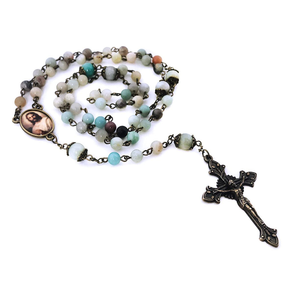 Amazonite Rosary with Jesus Christ Centerpiece