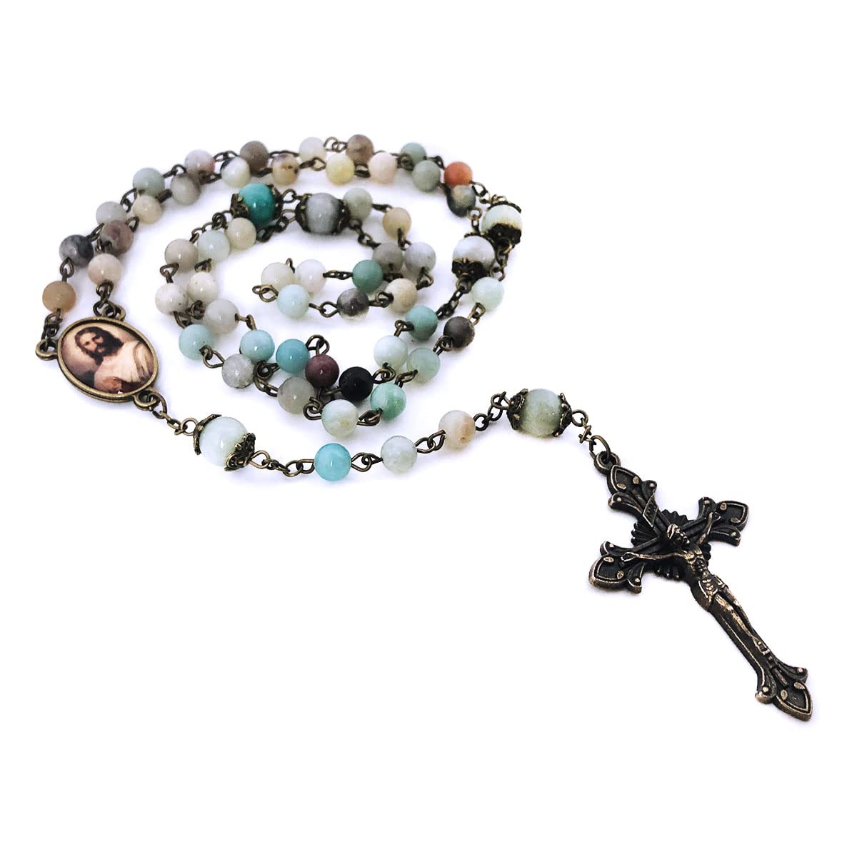 Amazonite Rosary with Jesus Christ Centerpiece