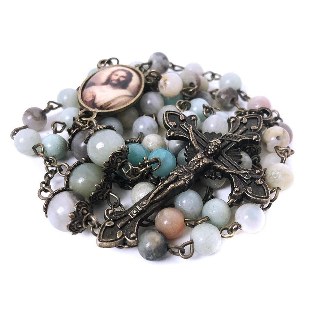 Amazonite Rosary with Jesus Christ Centerpiece