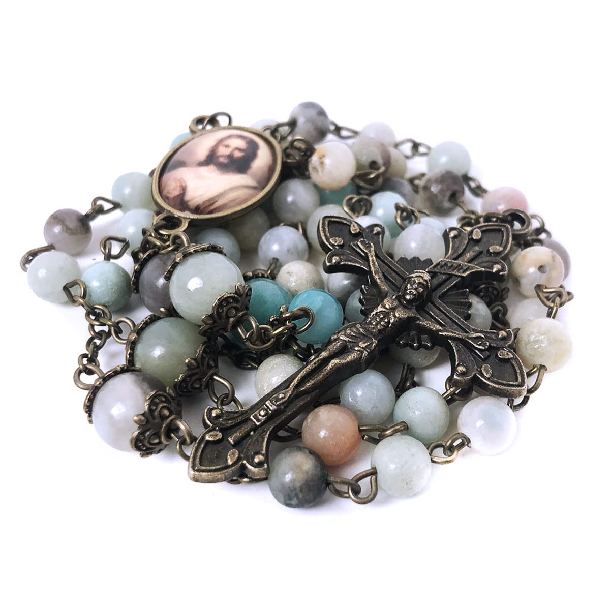 Amazonite Rosary with Jesus Christ Centerpiece