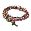 Pink Rhodonite Stone Rosary Bracelet with Our Lady of Graces Medal