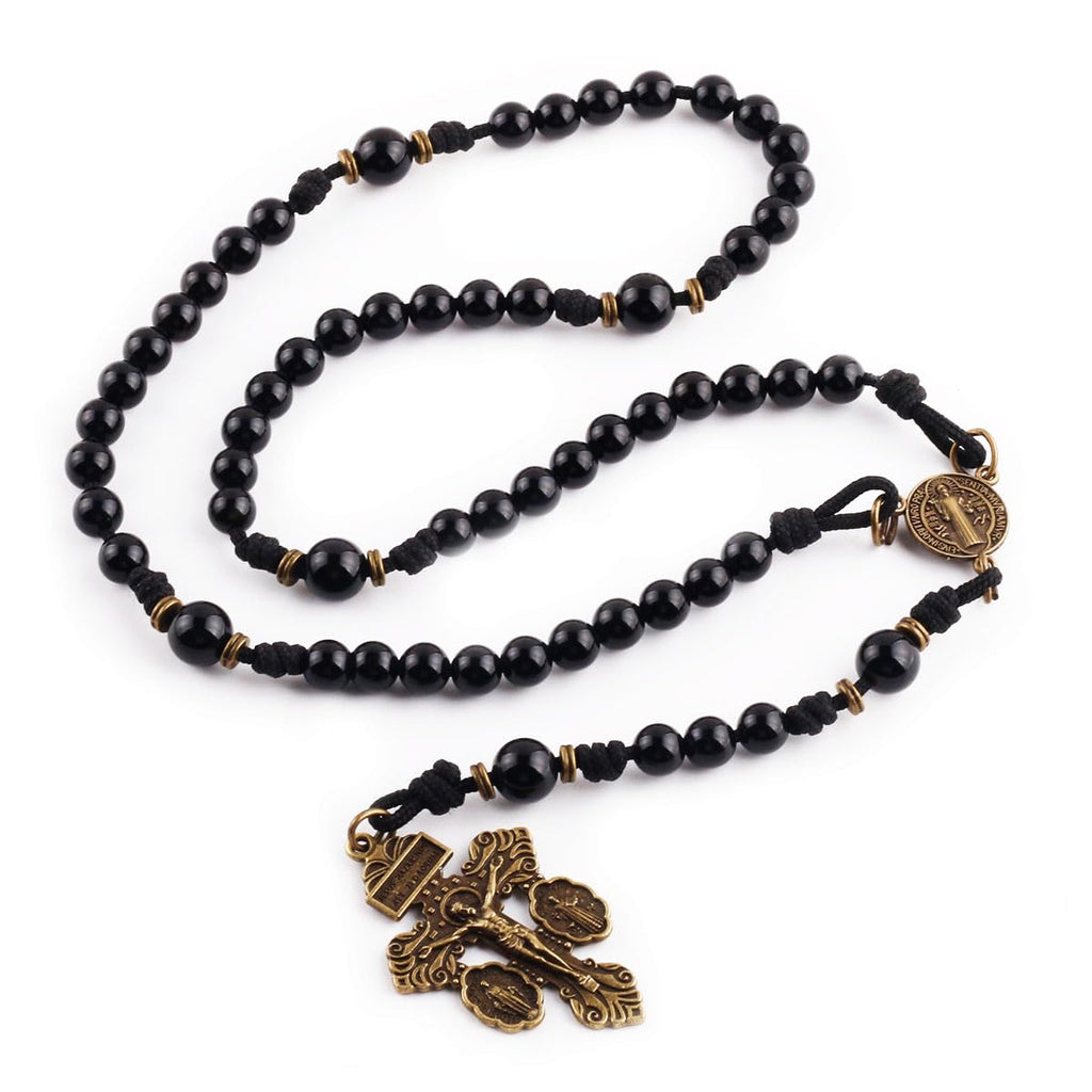 St. Benedict Black Onyx Stone Paracord Rosary