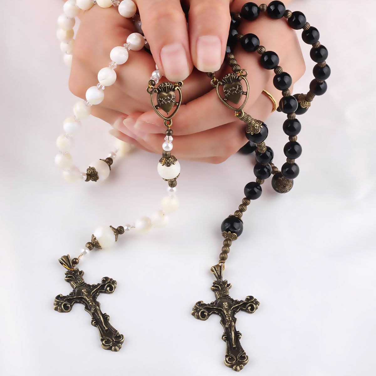 His & Hers Sacred Heart Wedding Rosary Set for Bride and Groom