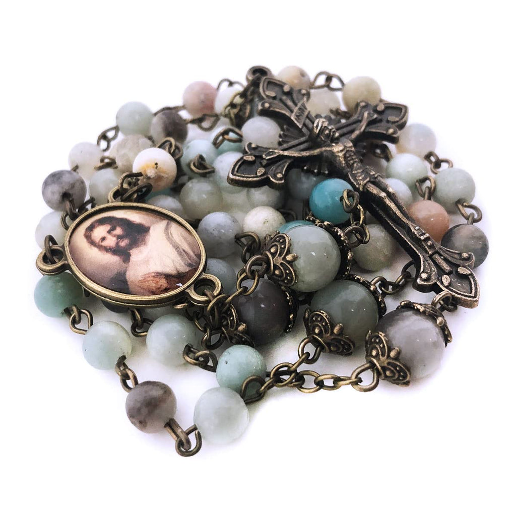 Amazonite Rosary with Jesus Christ Centerpiece