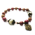 Pink Rhodonite and Mother of Pearl Stone Rosary Bracelet with Our Lady of Graces Medal