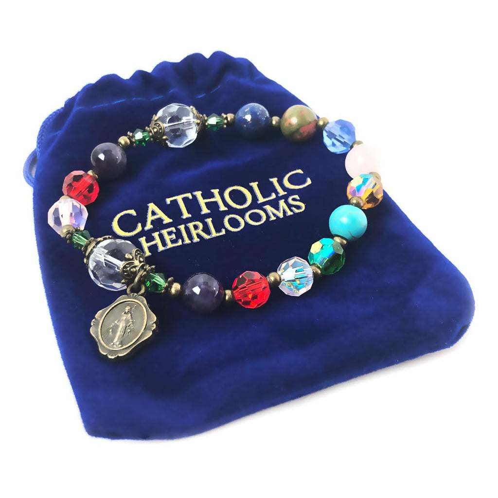 Basilica Window Crystal and Stone Rosary Bracelet with Our Lady of Graces Medal