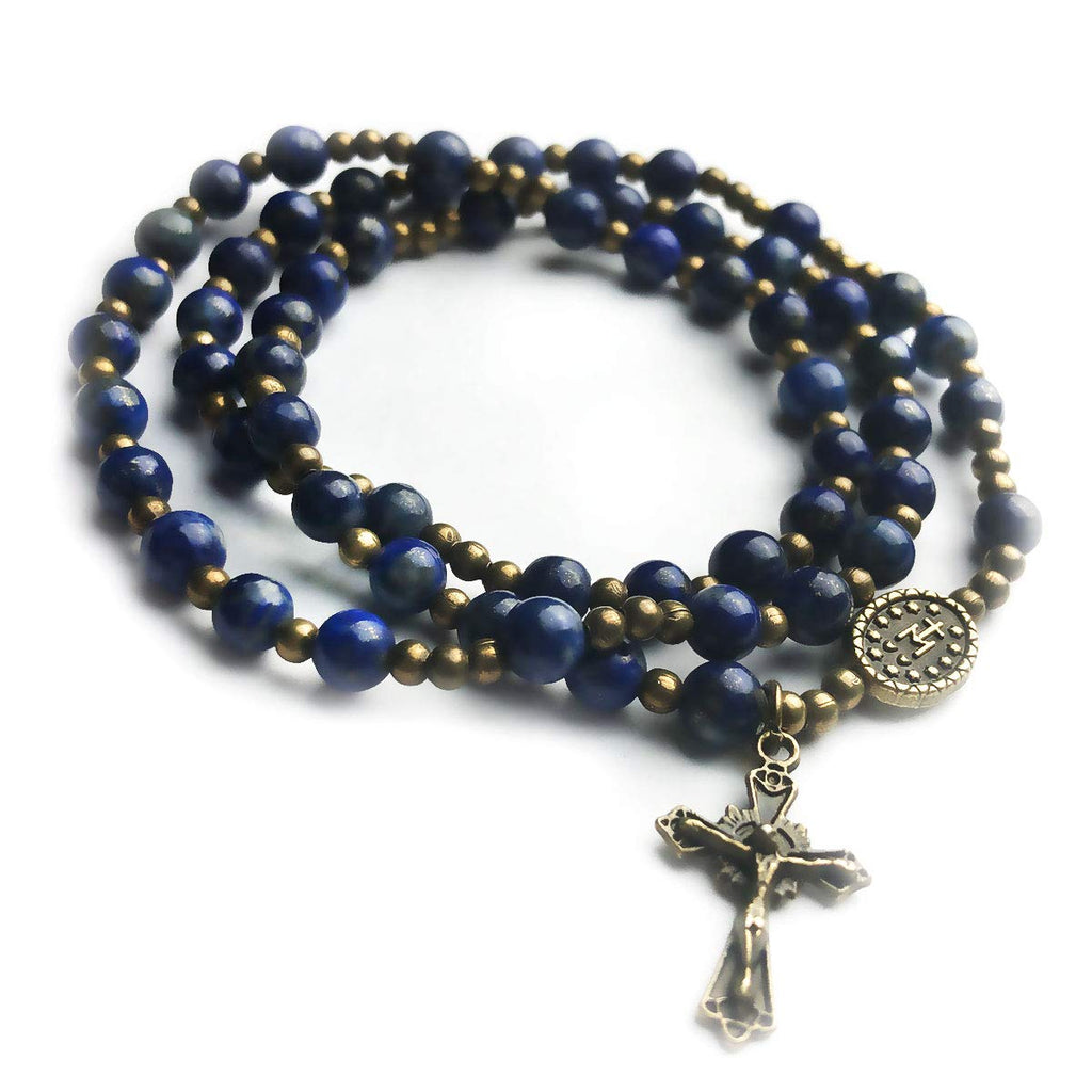 Blue Lapis Stone Rosary Bracelet with Our Lady of Graces Medal