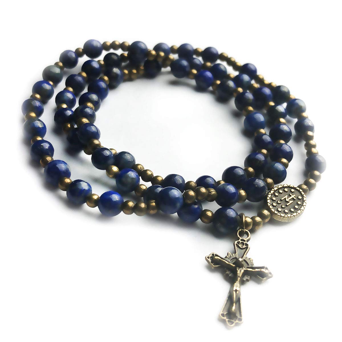 Blue Lapis Stone Rosary Bracelet with Our Lady of Graces Medal