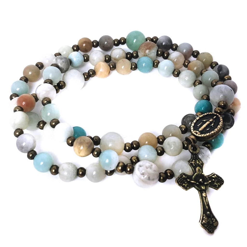 Amazonite Stone Twistable 5 Decade Rosary Bracelet with Our Lady of Graces Medal
