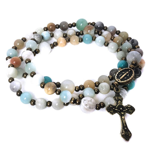 Amazonite Stone Twistable 5 Decade Rosary Bracelet with Our Lady of Graces Medal