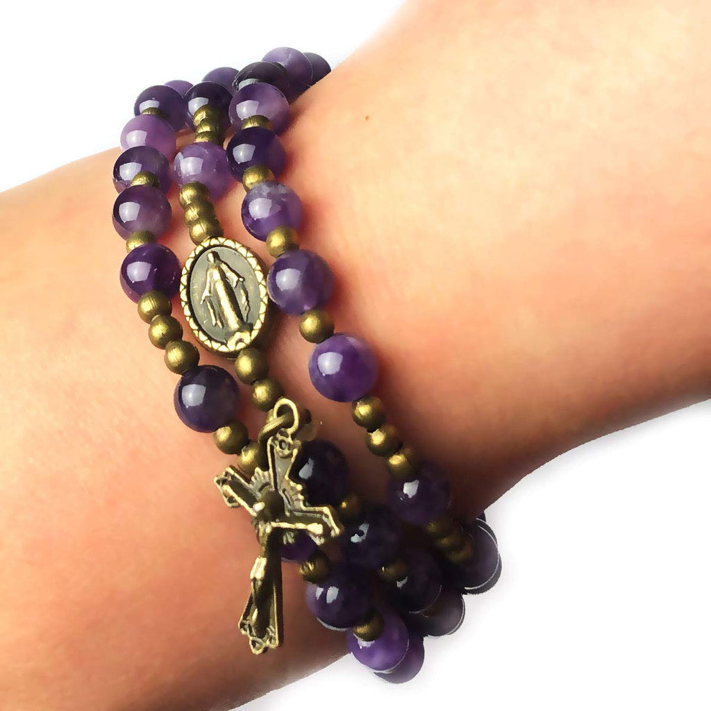 Amethyst Stone Rosary Bracelet with Our Lady of Graces Medal