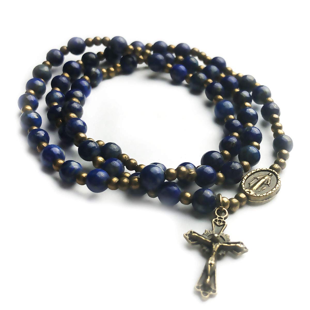 Blue Lapis Stone Rosary Bracelet with Our Lady of Graces Medal