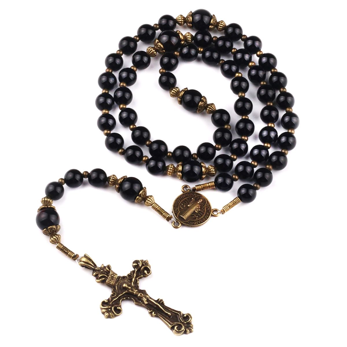 St. Benedict Medal Black Onyx Stone Rosary