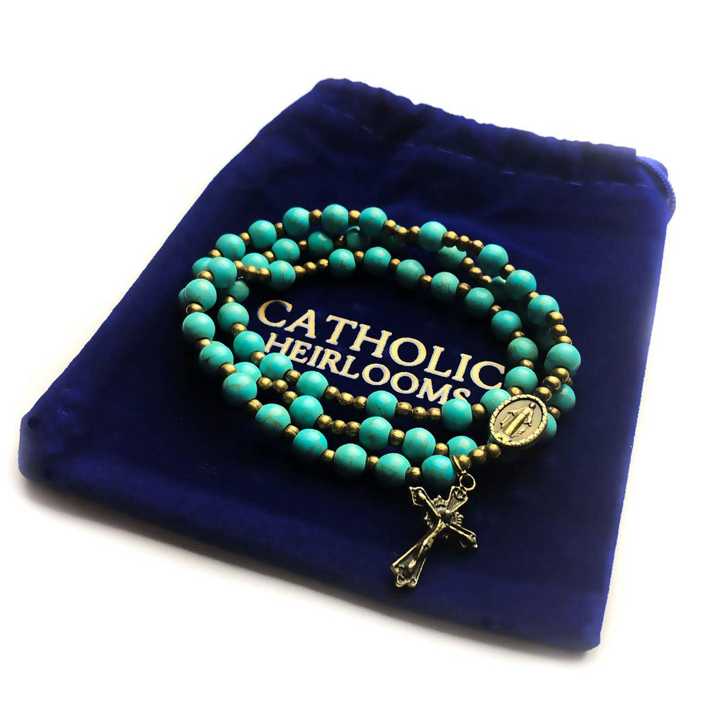 Turquoise Stone Rosary Bracelet with Miraculous Medal Charm