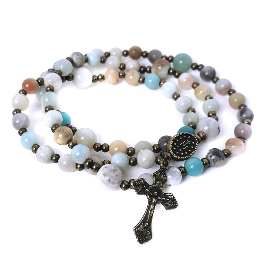 Amazonite Stone Twistable 5 Decade Rosary Bracelet with Our Lady of Graces Medal