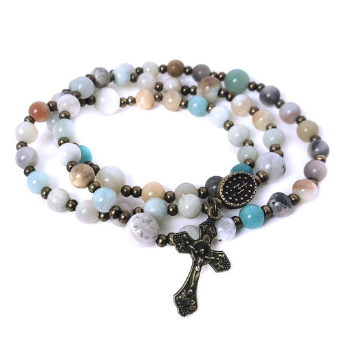 Amazonite Stone Twistable 5 Decade Rosary Bracelet with Our Lady of Graces Medal