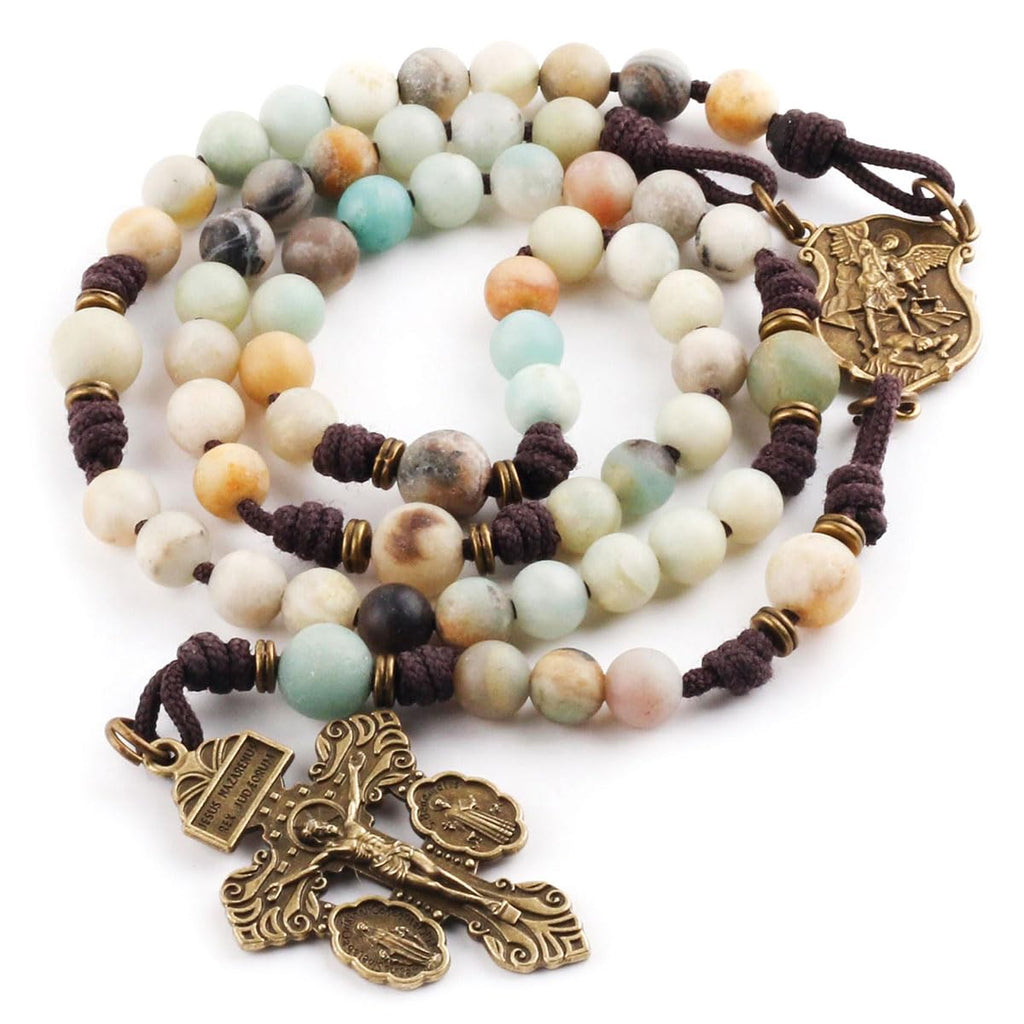 St. Michael Amazonite Stone Paracord Rosary