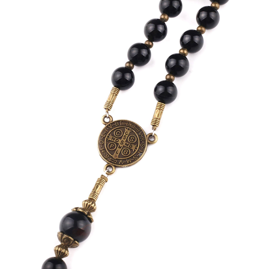 St. Benedict Medal Black Onyx Stone Rosary