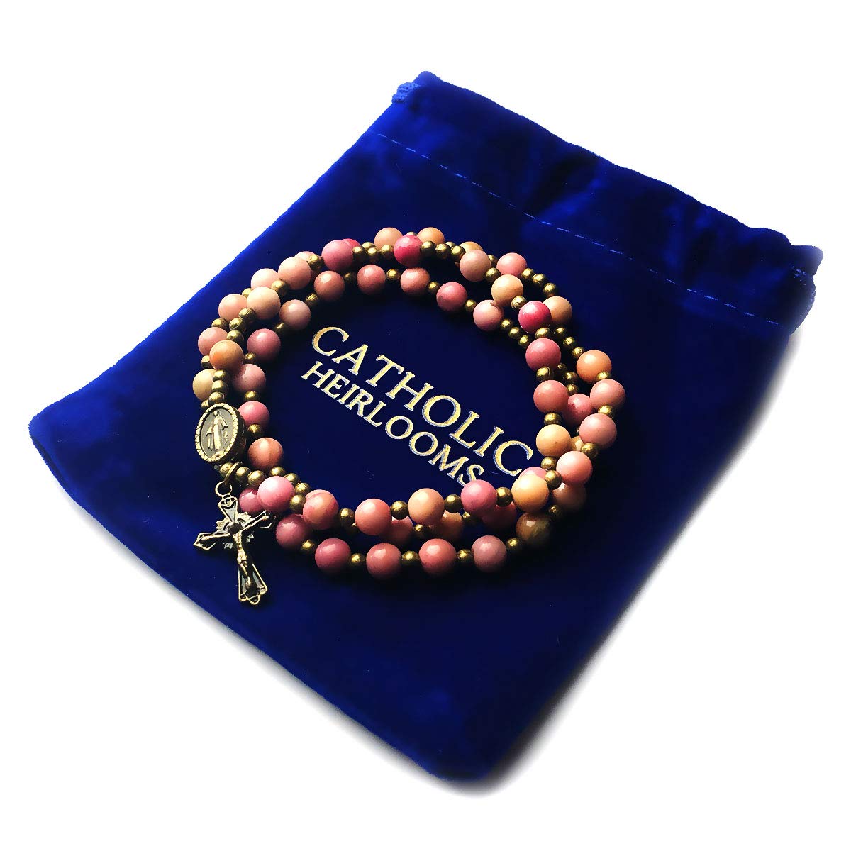 Pink Rhodonite Stone Rosary Bracelet with Our Lady of Graces Medal