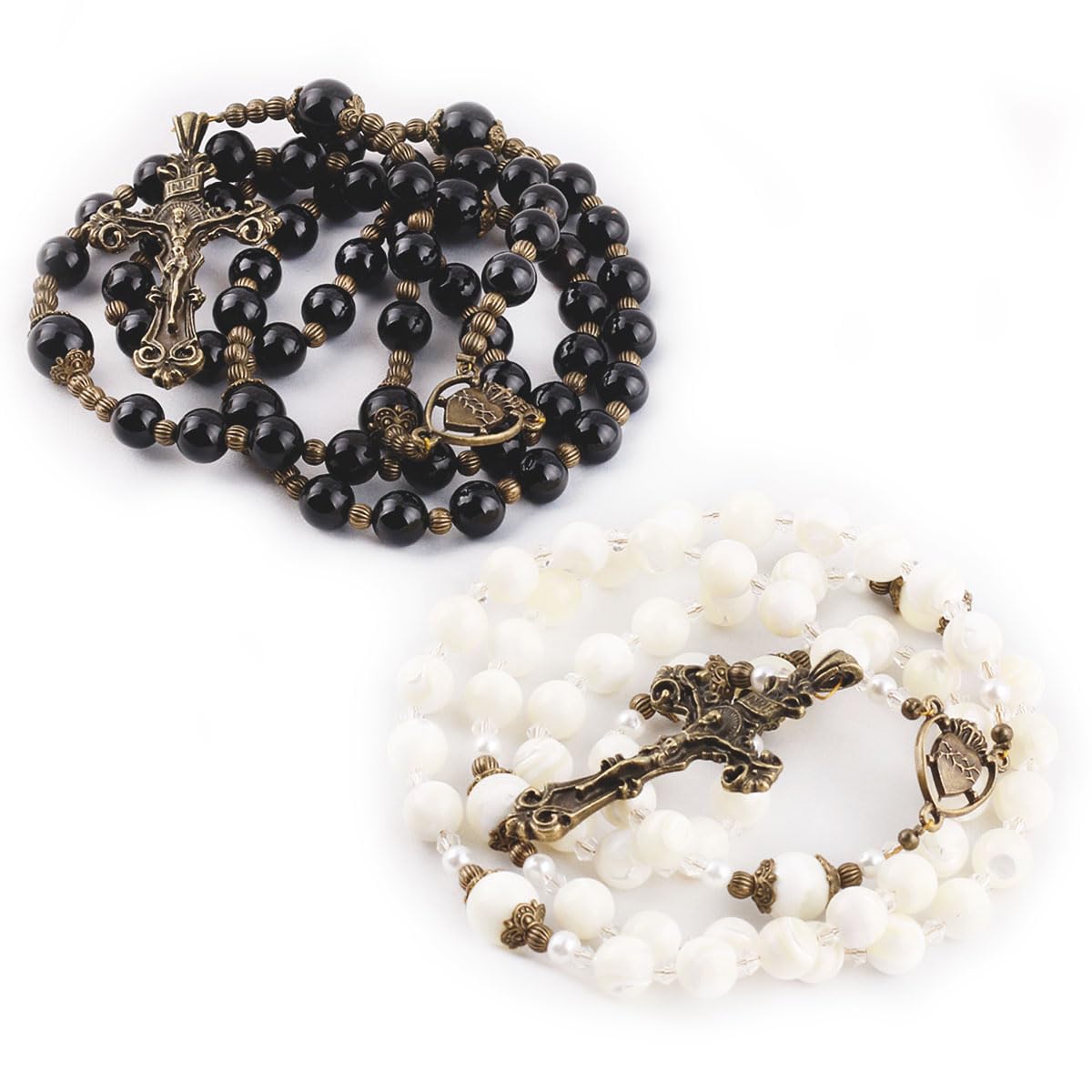 His & Hers Sacred Heart Wedding Rosary Set for Bride and Groom