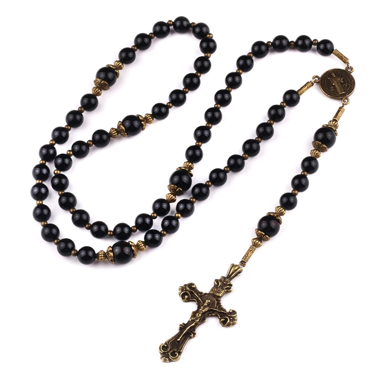 St. Benedict Medal Black Onyx Stone Rosary