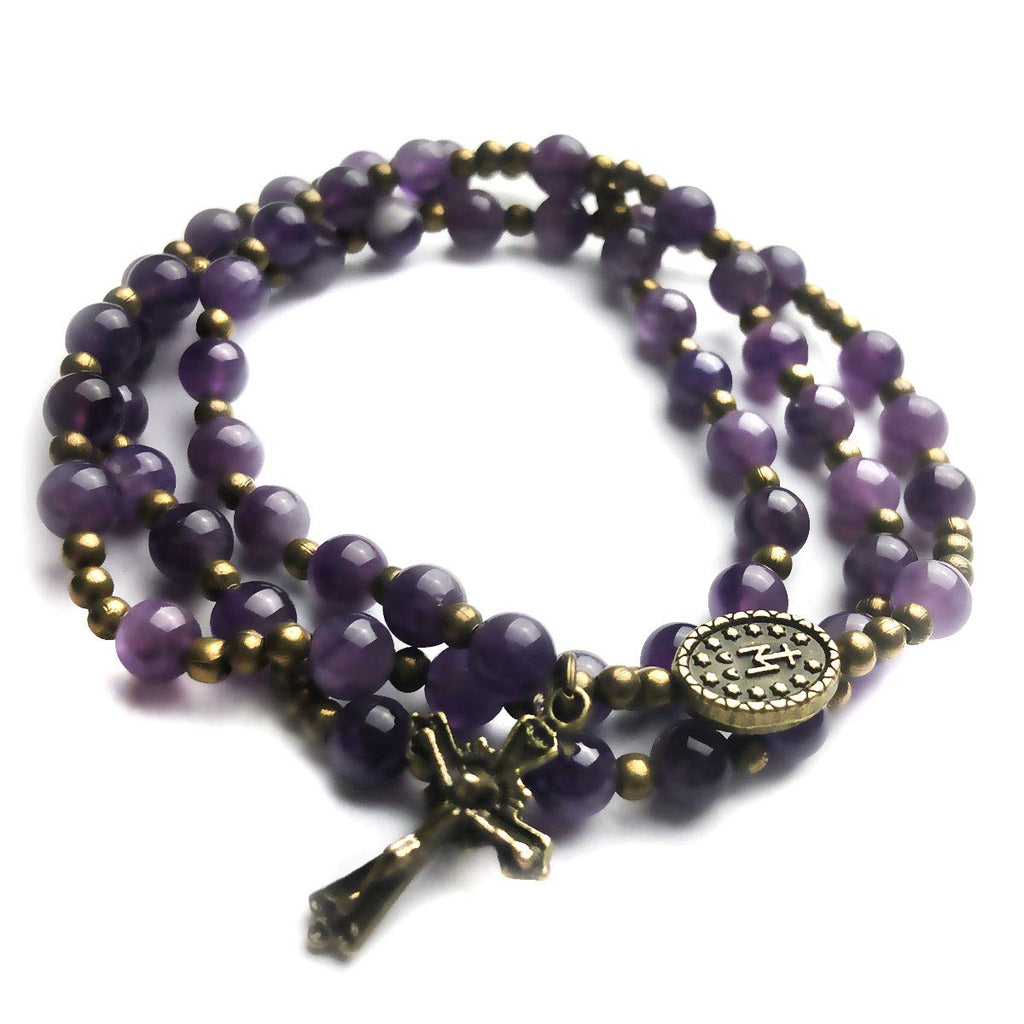 Amethyst Stone Rosary Bracelet with Our Lady of Graces Medal