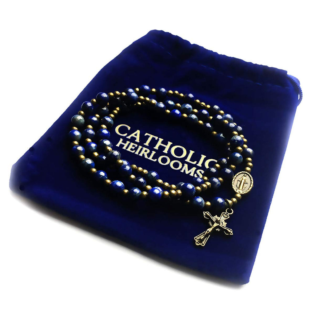 Blue Lapis Stone Rosary Bracelet with Our Lady of Graces Medal