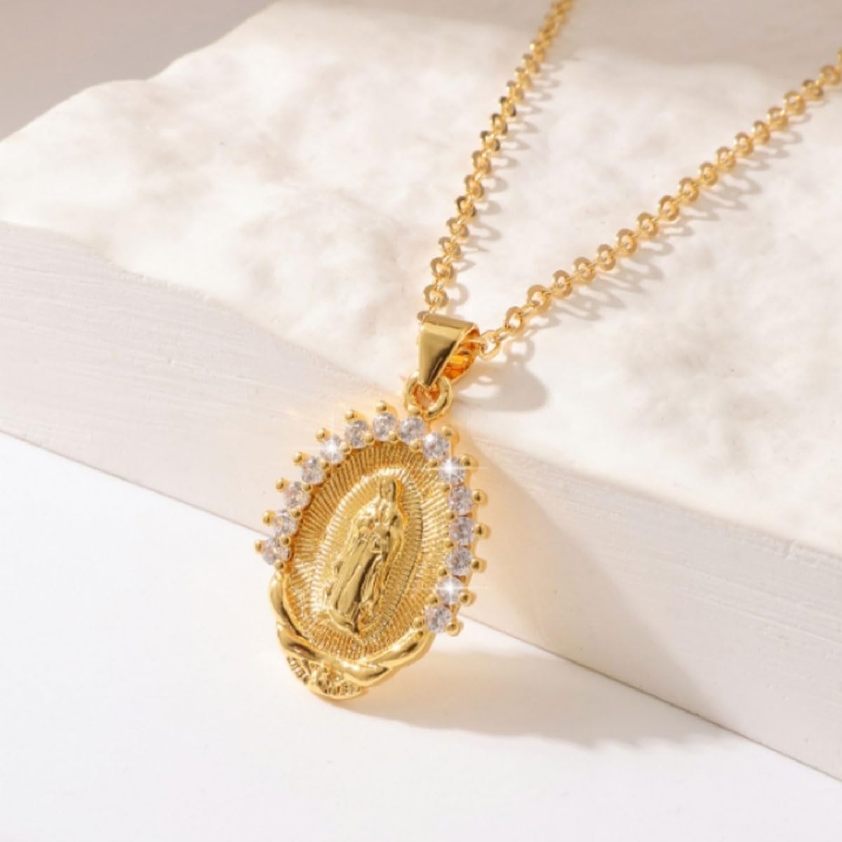 Our Lady of Guadalupe Virgin Mary Necklace - 14K Gold Plated