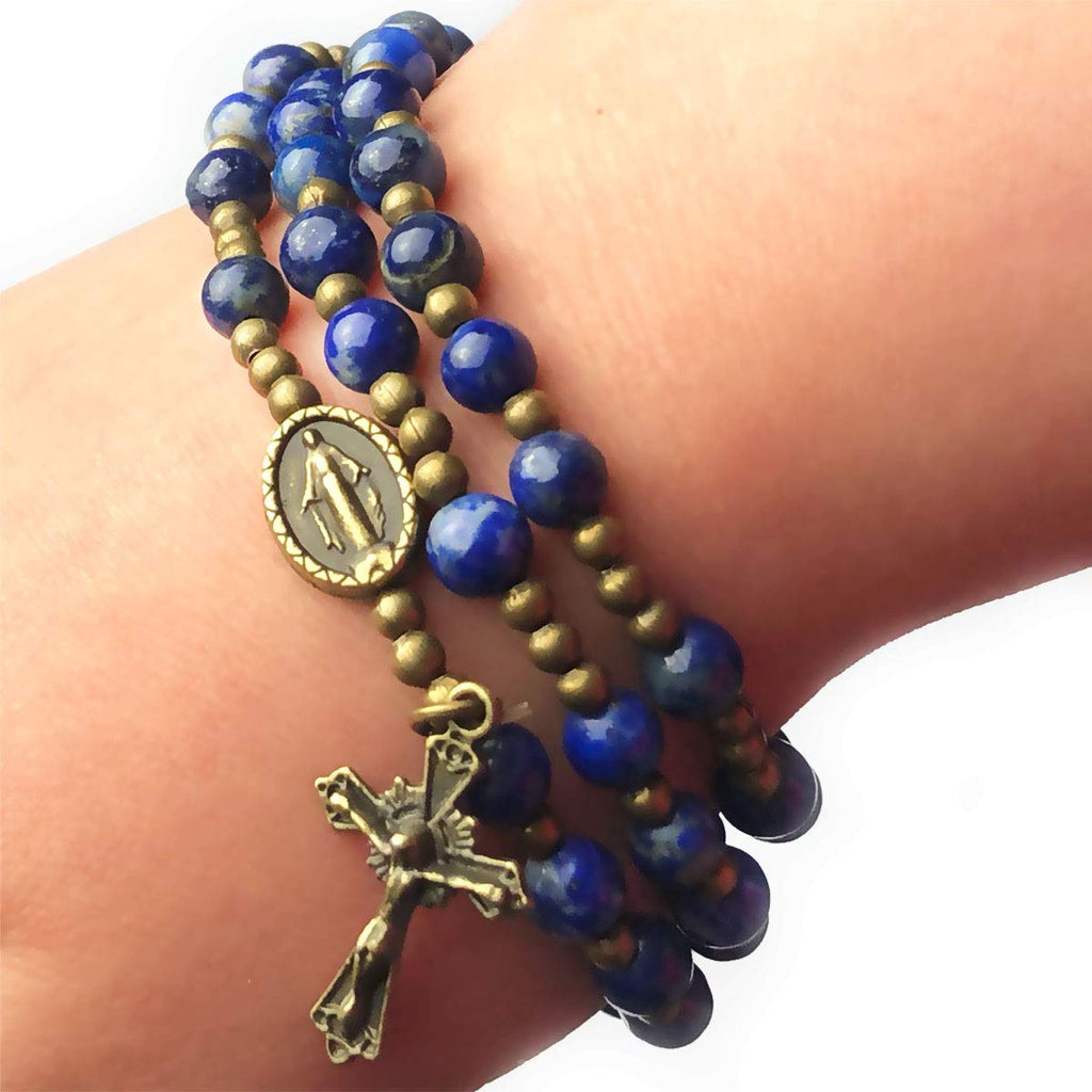 Blue Lapis Stone Rosary Bracelet with Our Lady of Graces Medal