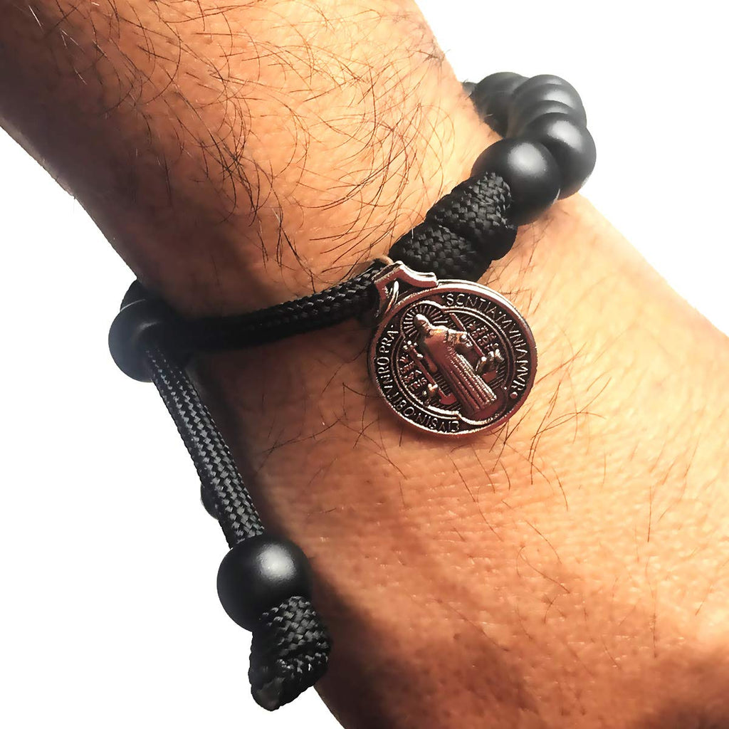 St. Benedict Black Paracord Rosary Bracelet