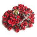 Our Lady of Guadalupe Red Rose Garden Rosary - Antique Silver Crucifix