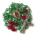 Our Lady of Guadalupe Emerald Green Crystal and Red Rose Rosary