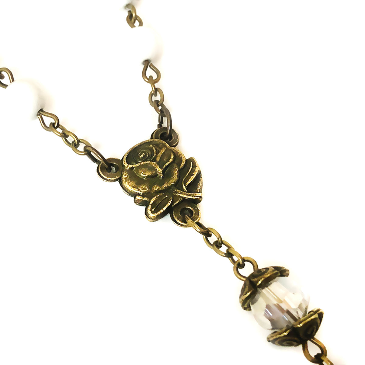 Our Lady of Lourdes White Howlite Stone Rosary Bead and Bracelet Set