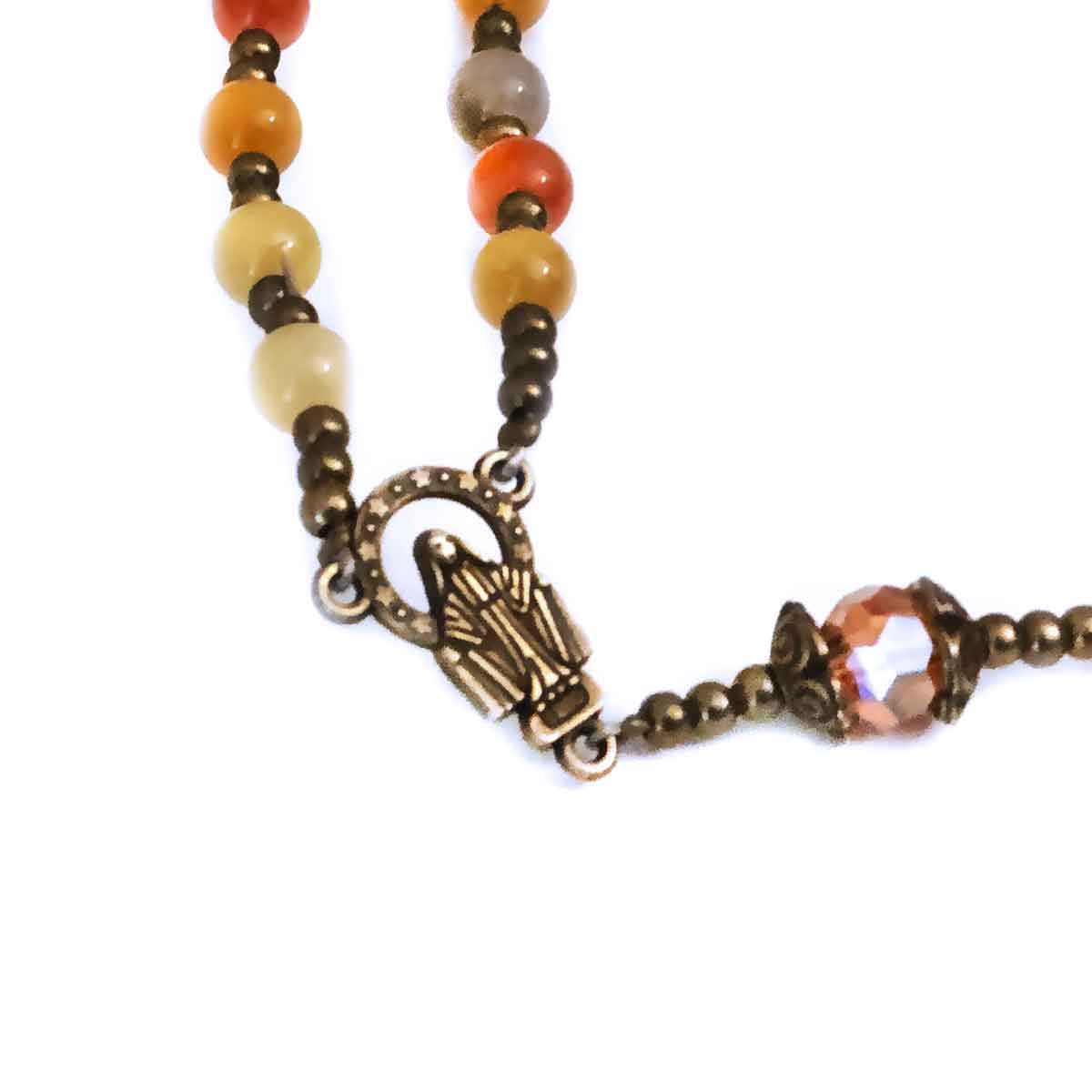 Our Lady of Grace Yellow Multi-Color Jade Stone Rosary and Bracelet Set