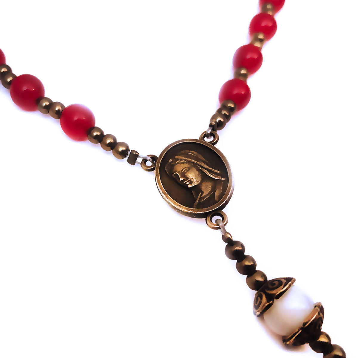 Divine Mercy Red Jade Stone Rosary and Bracelet Set